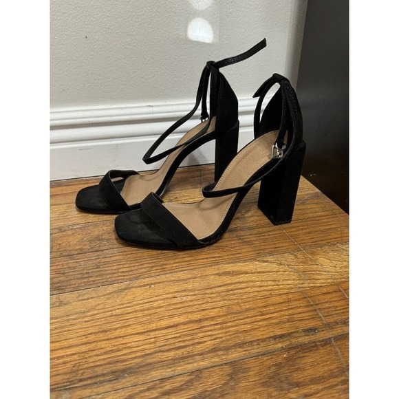 Asos Black Ankle Strap Block Heels High Chunky Heel Dress Shoe Size 8 Worn Twice - Picture 2 of 6